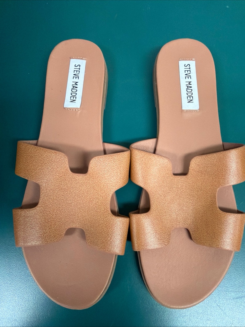 Steve Madden Tan Slide Sandals with Cutout Strap